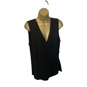 J.Crew Black Faux Wrap V-Neck Sleeveless Classic Blouse Top Size Large